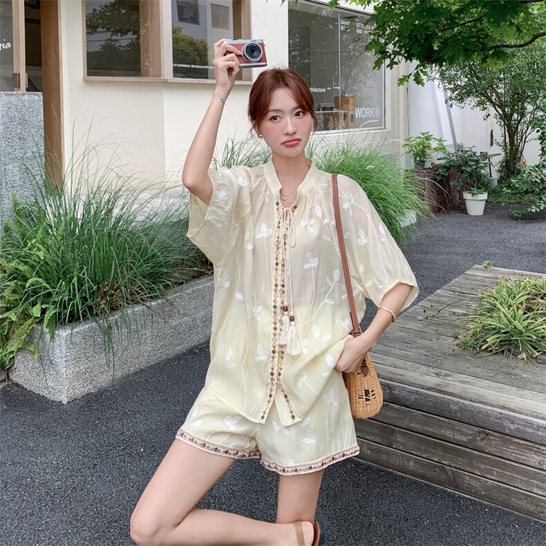 现货主推重工艺刺绣女夏新款休闲减龄穿搭两件套A2601-139-K218，女装套装/套裙，美静678