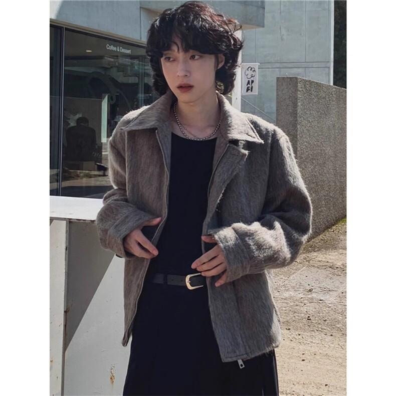 【现货】韩版短款男潮流灰色毛呢夹克外套翻领DKNZ001特P105,男装毛呢大衣,星座1004（原星座815-3）