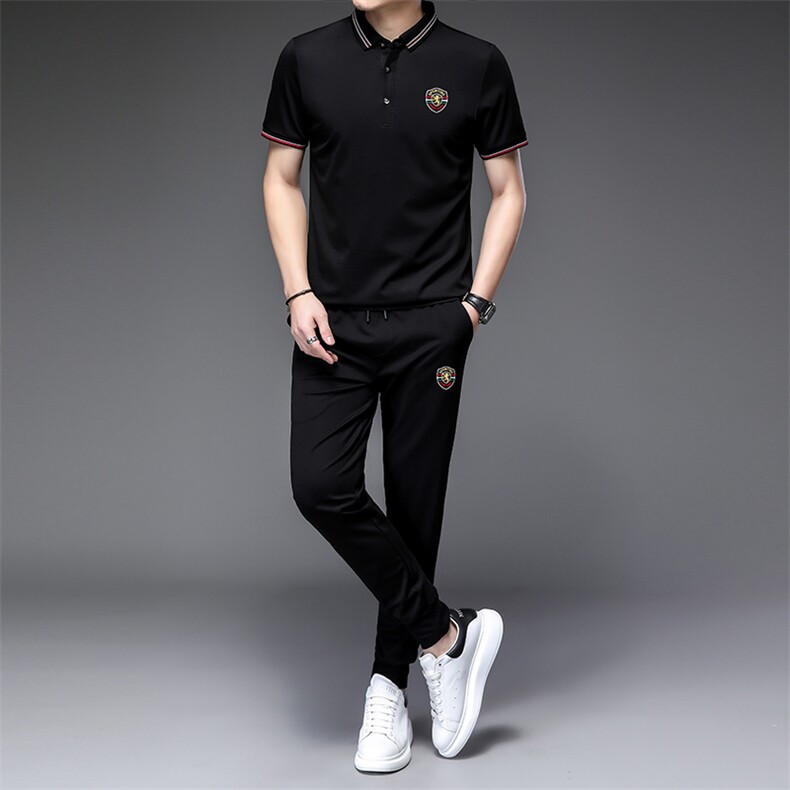 套装男短袖2023夏季款长裤上衣休闲服饰小脚束脚裤夏圆领打,男装休闲套装,电商B212（原钱塘6029）