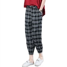 2021夏季新款时尚宽松舒适格子休闲裤，女装休闲裤，叶笙衣