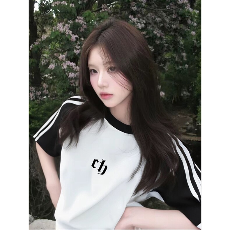 抖音得物品质二开240克宽松纯棉美式潮牌插肩三杠织带短袖T恤，男装T恤，电商A486