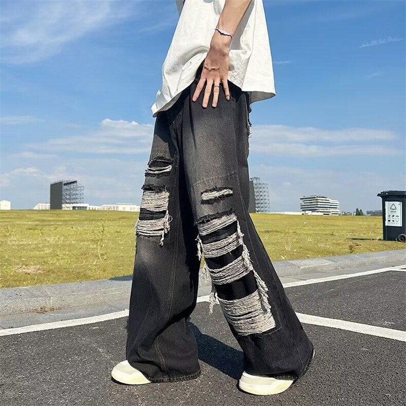高街牛仔裤时尚潮牌休闲裤夏季男宽松型长裤潮流纯色KK244-P45,男装牛仔裤,星座911-3