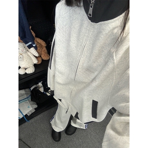 抖音得物高品质26春装美式高街重磅结构拼接织带立领卫衣外套CM42图片