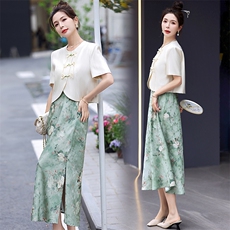 2024夏装新款时尚潮流简约气质优雅G风新中式两件套套装，女装套装/套裙，芭米依尚