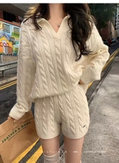 2025年秋季新款百搭7针绞花毛衣，女装针织衫/毛衣，米咔羊绒