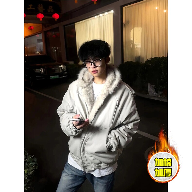 现货高品质美式高街冬季重磅硬挺短款座山雕毛领棉衣男女加厚外套，男装棉衣，电商A486