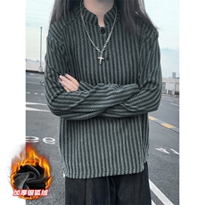 480g重磅鱼骨纹亨利领加厚银狐绒长袖T恤T24549J加绒-特P32控58，男装T恤，电商A001