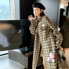 【24冬季现货】数据好长款格子毛呢外套2C032865P165K248，女装毛呢外套，2C032