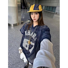 夏季藏青色大网眼球衣美式街头复古印花球服短袖t恤男女夏季TT85，男装T恤，星座1116A（原606A-3）