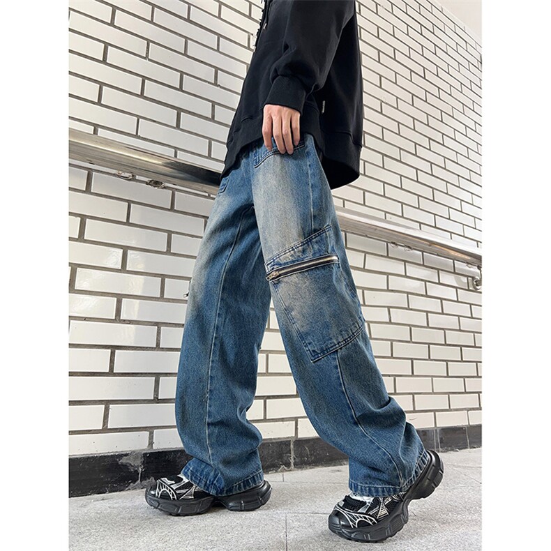 秋季美式潮牌宽松直筒长裤潮vibe黄泥工装牛仔裤男K7465-P48,男装牛仔裤,星座512-3