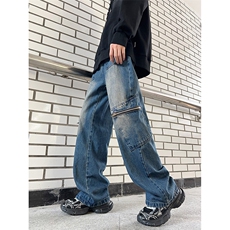 秋季美式潮牌宽松直筒长裤潮vibe黄泥工装牛仔裤男K7465-P48，男装牛仔裤，星座512-3