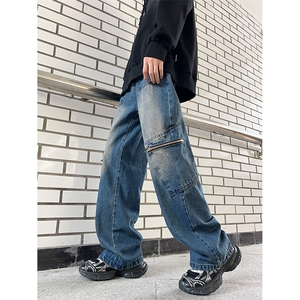 秋季美式潮牌宽松直筒长裤潮vibe黄泥工装牛仔裤男 K7465-P48图片