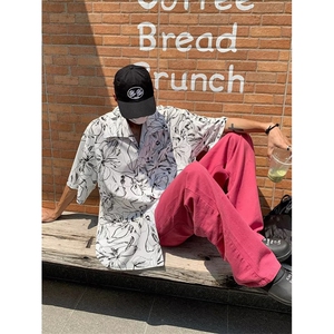 港风痞帅夏季花衬衫男女夏威夷短袖潮流宽松休闲衬衣CS8088-p35图片