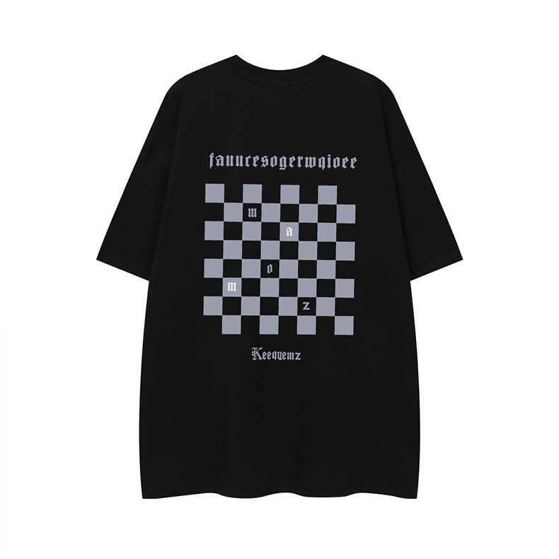 23夏款时尚高克重棋盘格短袖情侣纯棉五分袖T恤T1114P25控38图片