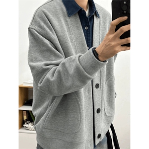网图有货 华夫格针织外套男慵懒风宽松V领开衫卫衣女 A896-P38图片