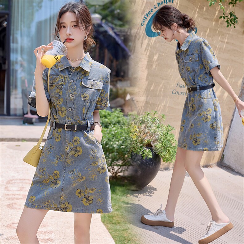 牛仔连衣裙女2025夏新炸街潮流高级感气质小个子设计感小众裙子潮，女装牛仔裙，E百度