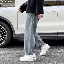 牛仔裤男秋冬直筒宽松阔腿浅色休闲长裤N306P33图片
