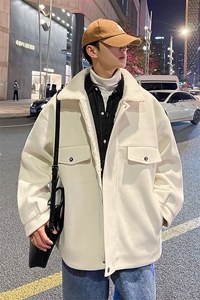 冬季呢料加厚ins港风羊羔毛外套男宽松棉衣棉服棉袄A071-066-P125图片