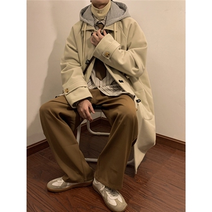 1港风室内牛角扣加棉呢大衣男可拆卸帽外套男FY8716P138控188图片