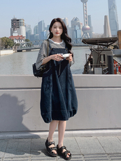 春现减龄简约花苞裙牛仔灯笼裙套装B190-F8707-P105-K158-T40-k1，女装套装/套裙，2B190