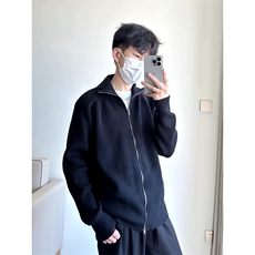 重磅秋冬北极绒双拉链毛衣开衫美式复古休闲慵懒风宽松针织衫外套，男装针织衫/毛衣，电商A486