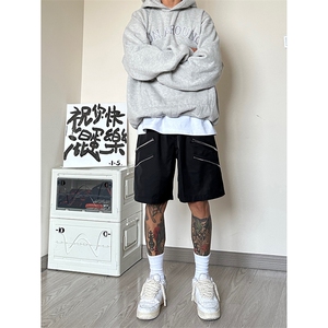 B221 美式ins高街暗黑小众拉链宽松五分裤短裤 LK23061-P50 控68图片