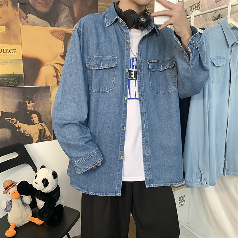牛仔衬衫秋季休闲潮牌复古打底衬衣韩版潮百搭青年外套W1207-P45,男装衬衫,星座512-2