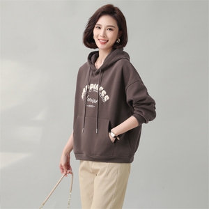 时尚宽松加绒卫衣女秋冬新款韩版百搭显瘦连帽上衣外套图片