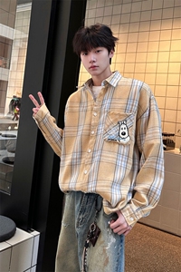8XL-M 小狗格子衬衫男长袖2025春情侣款寸衣宽松衬衣CS519P58控78图片