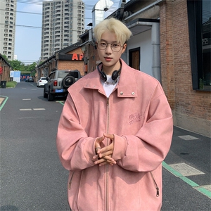XJ416-特85控148 秋季PU皮衣外套男机车服字母刺绣大码宽松夹克图片