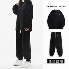 秋季潮牌宽松条绒圆领卫衣套装休闲阔腿卫裤两件套TZ832-特批98，男装卫衣，星座718
