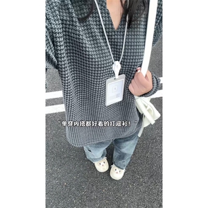 XZ809A/SYR13/特P24/控48 千鸟格小香风V领长袖T恤卫衣图片