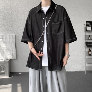 8XL-M 冰丝牛仔短袖衬衫男款夏季薄款宽松慵懒衬衣外套DC28006P60图片
