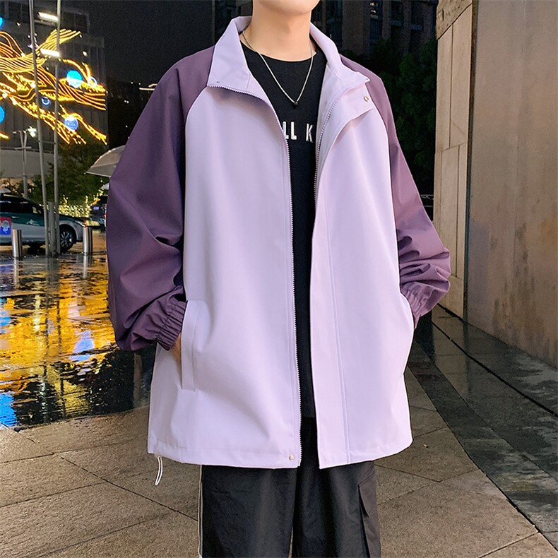 港风秋季新款宽松夹克男撞色立领上衣外套MYJ24-7864-P58,男装夹克,星座717