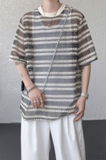 T10120-特P30小众夏季新款男镂空凉快冰丝短袖大码T（怕透慎拍），男装T恤，电商A059