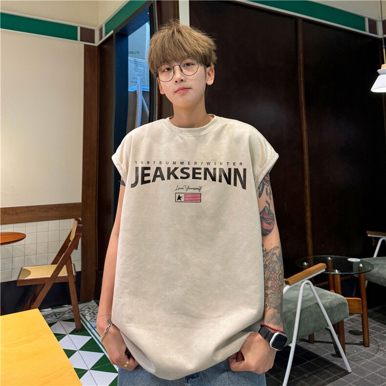 抖音得物高品质麂皮绒美式字母印花宽松背心bxjp299-特批19控38,男装背心/马甲,星座605(原A050)