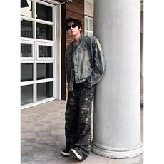 美式复古水洗做旧牛仔外套春秋宽松港风高级百搭上衣-NC70-网图，男装工装外套，星座1002-2