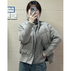 温柔风灰色针织拼接立领棉服女学生新款宽松百搭外套M7888，男装棉衣，星座1116A（原606A-3）