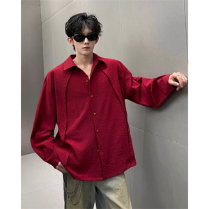 CS1159-特P33 控58 秋季潮流大码拼接高级感痞帅衬衫宽松外套男图片