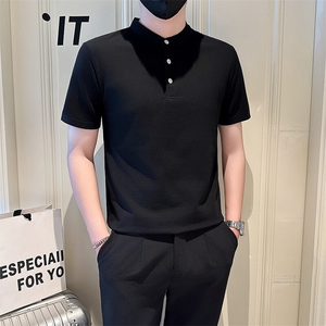 店主风社会小伙男士纯色立领POLO衫男修身T恤301A-1/PL102/P55图片