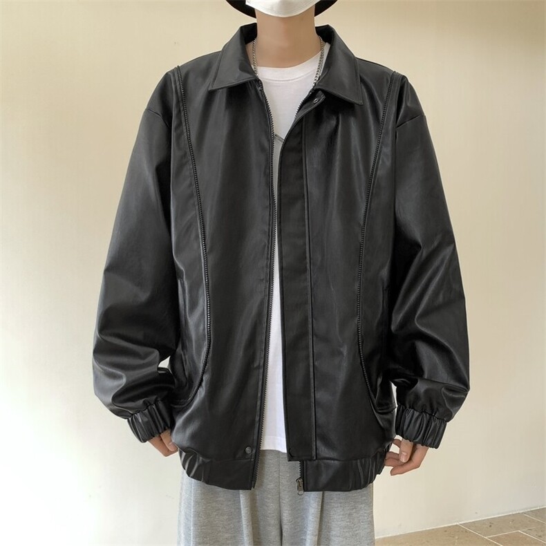 软皮衣服男士机车夹克翻领工装PU皮2025帅气短款JK2137-P80图片