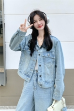 浅蓝色休闲时尚牛仔套装女秋装2025新款韩版马甲直通阔腿裤两件套，女装套装/套裙，2C133