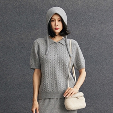 2025舒适百搭简约翻领半袖针织衫秋冬新款，女装针织衫/毛衣，五色羊羊绒