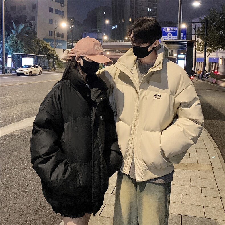 情侣冬装港风PU软皮棉服刺绣logo棉衣休闲加厚外套男G1103P128,男装棉衣,电商A339