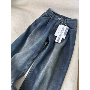 秋冬美式复古大码胖mm显瘦高腰加厚牛仔裤女LY7266-P42加绒48,胖妇女穿搭裙子图片