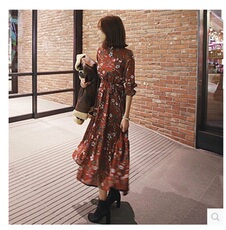 好四季3268红依娜2021春装新款中长款碎花连衣裙女装裙子，女装连衣裙，红依娜
