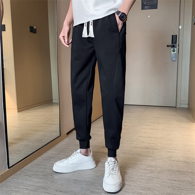 KK125-特P48控68小伙风春夏季新款男生光板休闲裤束脚纯色裤黑首,男装休闲裤,星座215（原电商B249）