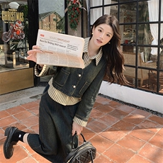2024春秋季新款牛仔时尚两件套女，女装套装/套裙，秋水欣儿