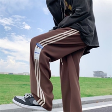 侧边条纹裤子男直筒宽松卫裤oversize美式高街潮运动裤K7423-P35，男装休闲裤，星座1008