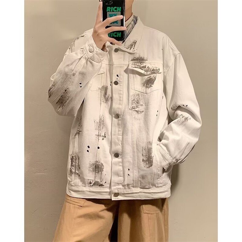 时尚春季新款牛仔外套男女潮牌日系宽松复古做旧水洗牛仔夹克潮流，男装工装外套，星座218-1（原230）